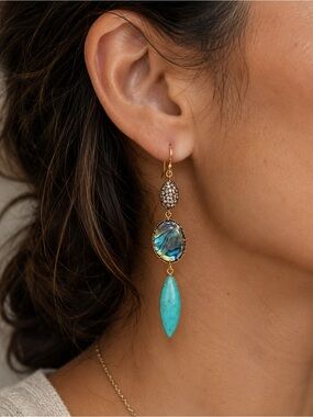 Elegant Gold and Turquoise Dangle Earrings